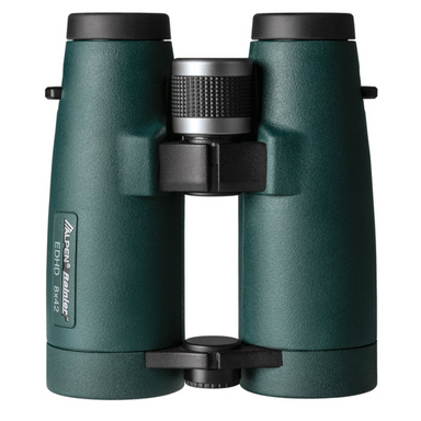 Alpen Rainier 8x42 ED HD Binoculars facing down.