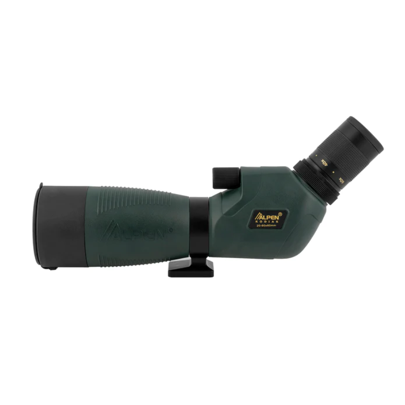 Alpen Kodiak 20-60x60 Waterproof Spotting Scope facing left with the lens cover on.