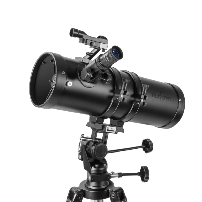 Explore One Aurora II Flat Black 114mm Slow Motion AZ Mount Telescope slightly facing left.