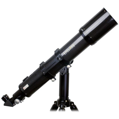 Explore Scientific ED152 Air-Spaced Triplet Telescope in Carbon Fiber facing right and upward.