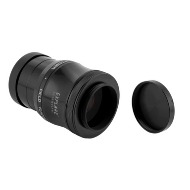 Explore Scientific Field Flattener f/5 to f/7 laid down sideways with its top slightly facing front.