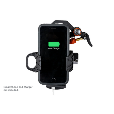 NEXYZ 3-AXIS UNIVERSAL SMARTPHONE ADAPTER with a cellphone attached showing the battery life.