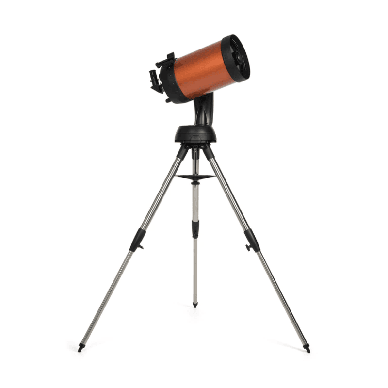 Nexstar 8SE Computerized Telescope assembled on its mount facing right and pointed to the sky.