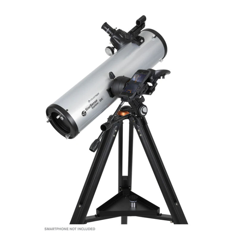 STARSENSE EXPLORER DX 130AZ SMARTPHONE APP-ENABLED NEWTONIAN REFLECTOR TELESCOPE slightly facing right and backwards pointed to the sky.