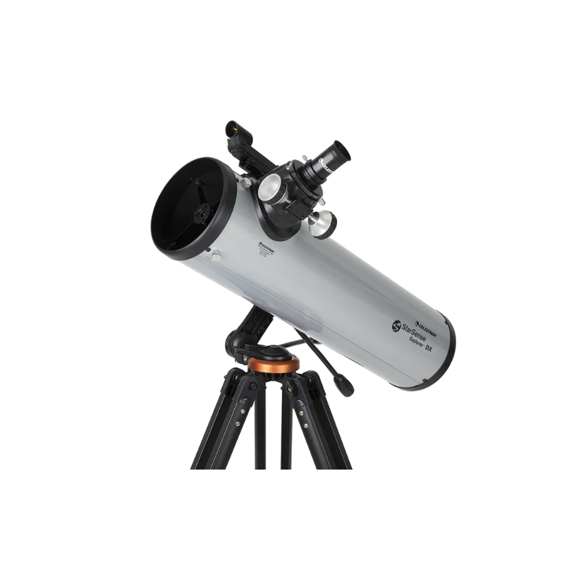 STARSENSE EXPLORER DX 130AZ SMARTPHONE APP-ENABLED NEWTONIAN REFLECTOR TELESCOPE slightly facing left and pointed to the sky.