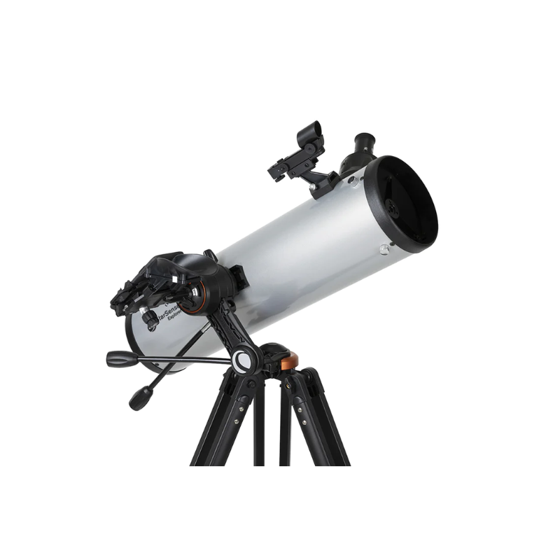 STARSENSE EXPLORER DX 130AZ SMARTPHONE APP-ENABLED NEWTONIAN REFLECTOR TELESCOPE slightly facing right and pointed to the sky.