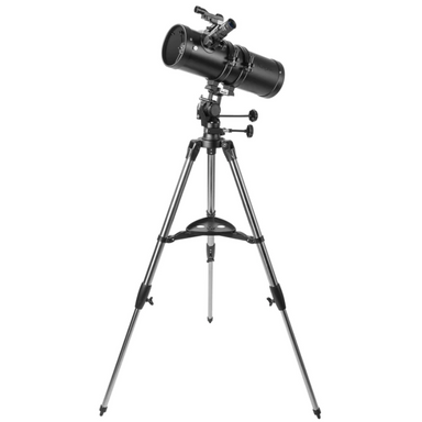 Zoomed out image of Explore One Aurora II Flat Black 114mm Slow Motion AZ Mount Telescope slightly facing left.