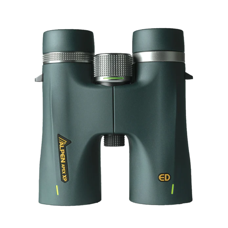 Alpen Apex XP 10x42 ED Binoculars facing down.