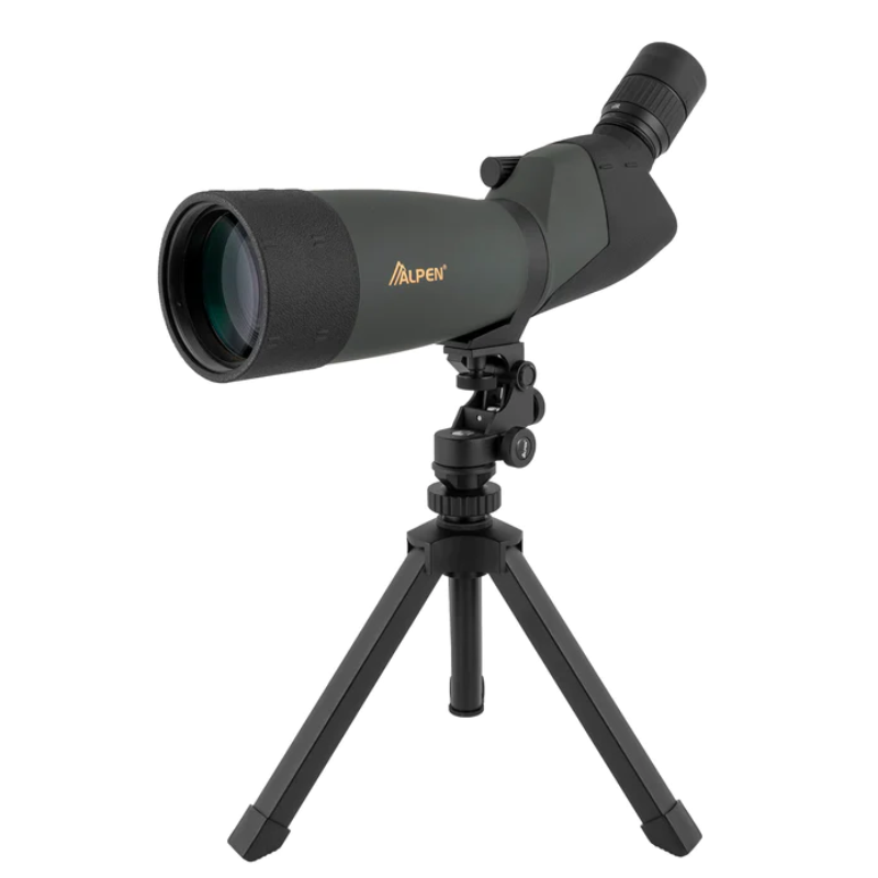Alpen Shasta Ridge 20-60x80 Waterproof Spotting Scope slightly facing left with the lens cover off.