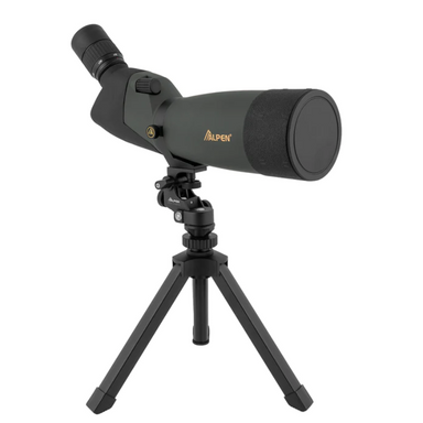 Alpen Shasta Ridge 20-60x80 Waterproof Spotting Scope slightly facing right with the lens cover on.
