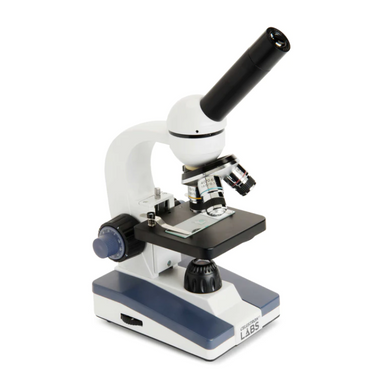 Celestron Labs CM1000C Compound Microscope slightly facing right.