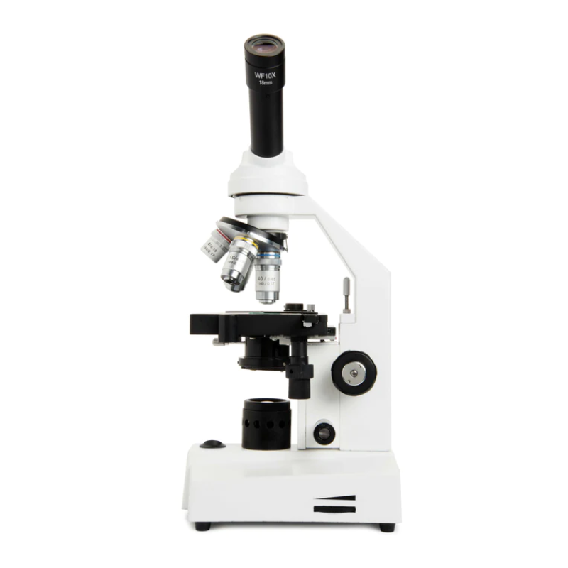 Celestron Labs CM2000CF Compound Microscope facing left.