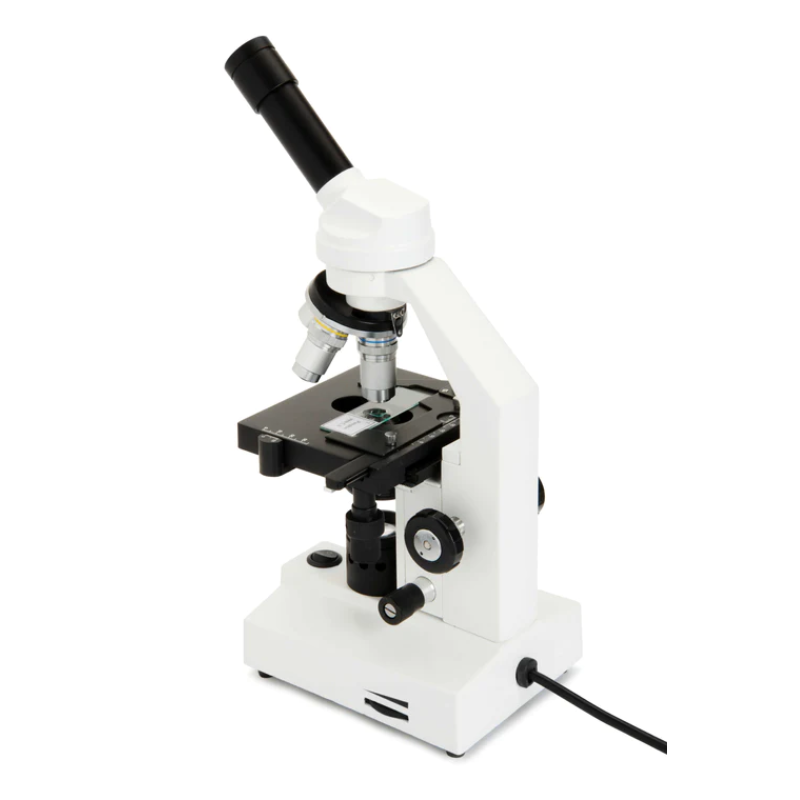 Celestron Labs CM2000CF Compound Microscope slightly facing left and back.