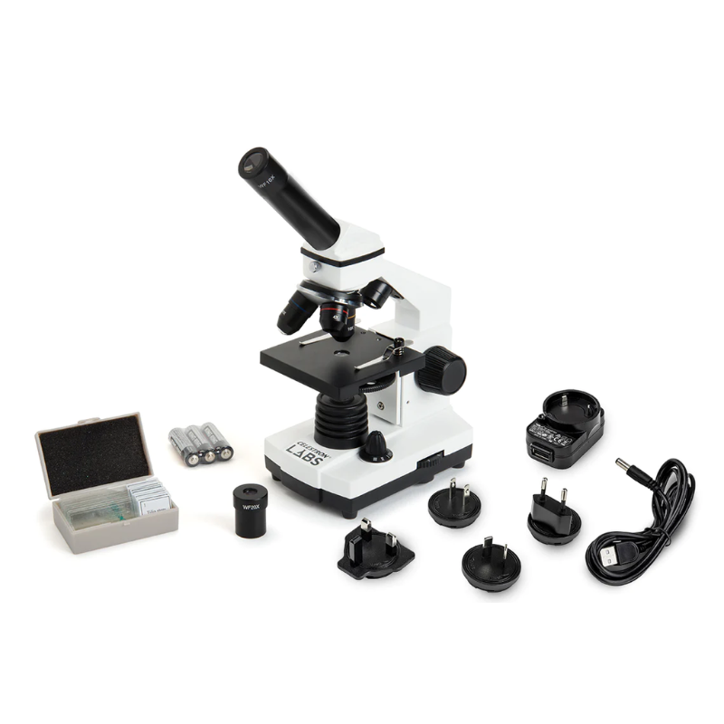 Celestron Labs CM800 Compound Microscope and accessories.