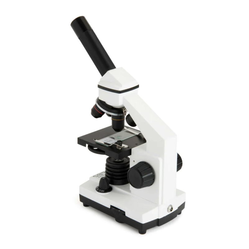 Celestron Labs CM800 Compound Microscope slightly facing left and back.