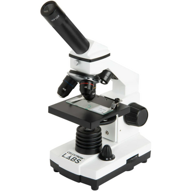 Celestron Labs CM800 Compound Microscope slightly facing left.
