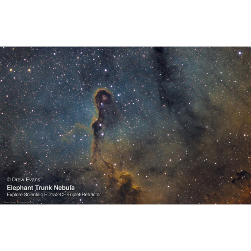 Image of Elephant trunk nebula through Explore Scientific ED152 Air-Spaced Triplet Telescope in Carbon Fiber.