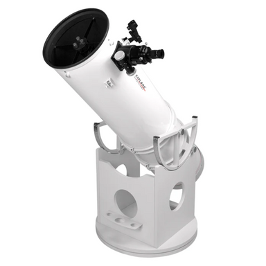 Explore FirstLight 10" Dobsonian Telescope slightly facing left and pointed to the sky. 