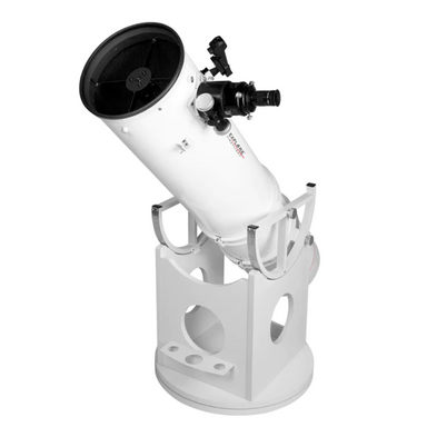 Explore FirstLight 8" Dobsonian Telescope slightly facing left and pointed to the sky. 