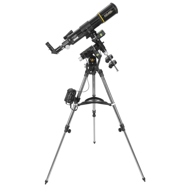 Explore FirstLight 80mm CF Telescope Go-To Tracker Combo with Solar Filter facing right.