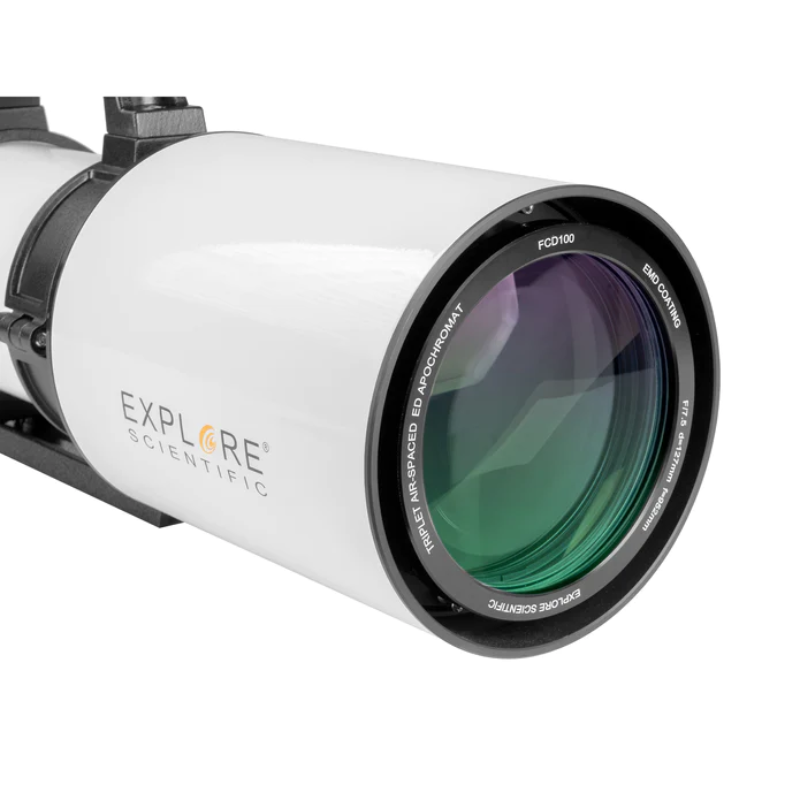 Zoomed in image of Explore Scientific FCD100 Series 127mm f/7.5 Aluminum Air-Spaced Triplet ED APO Refractor Telescope lens.