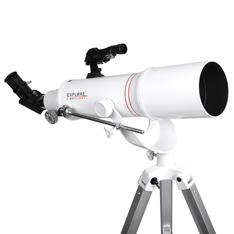 Explore Scientific FirstLight 90mm Doublet Refractor Telescope with AZ Mount on mount slightly facing right