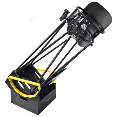 Explore Scientific - Generation II - 10-inch Truss Tube Dobsonian Telescope slightly facing right and pointed to the sky. 