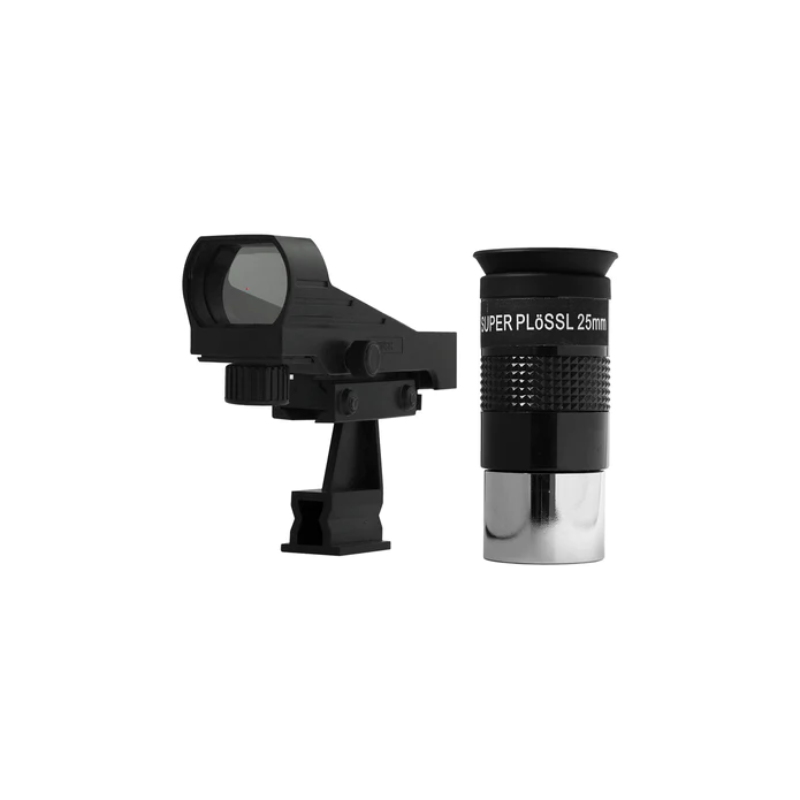 Explore Scientific red dot finder and 25mm Plossl eyepiece.