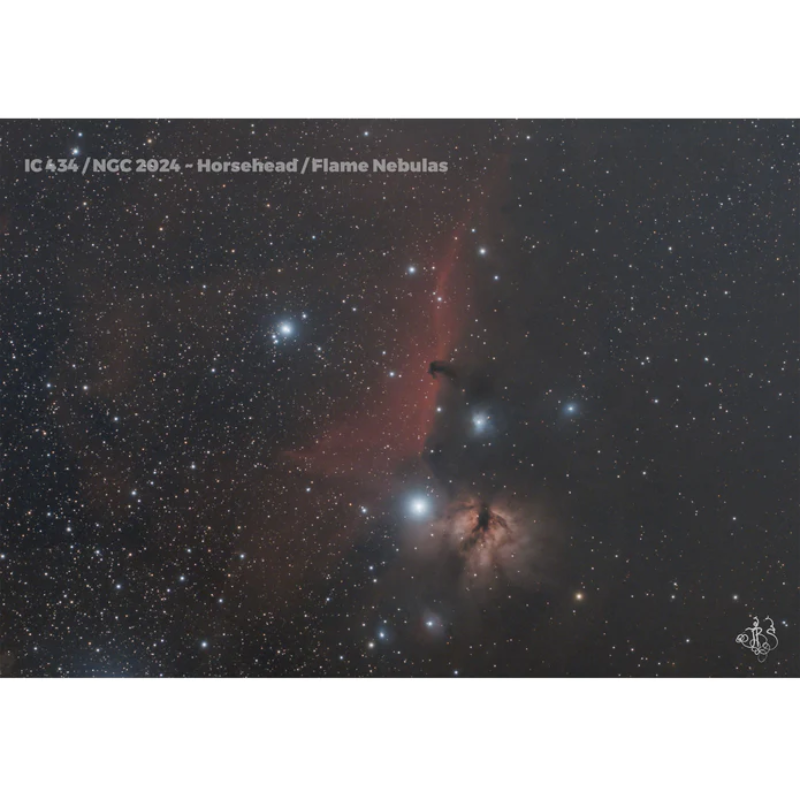 Image of horsehead/flame nebulas using iEXOS-100-2 PMC-Eight Equatorial Tracker System with WiFi and Bluetooth®.