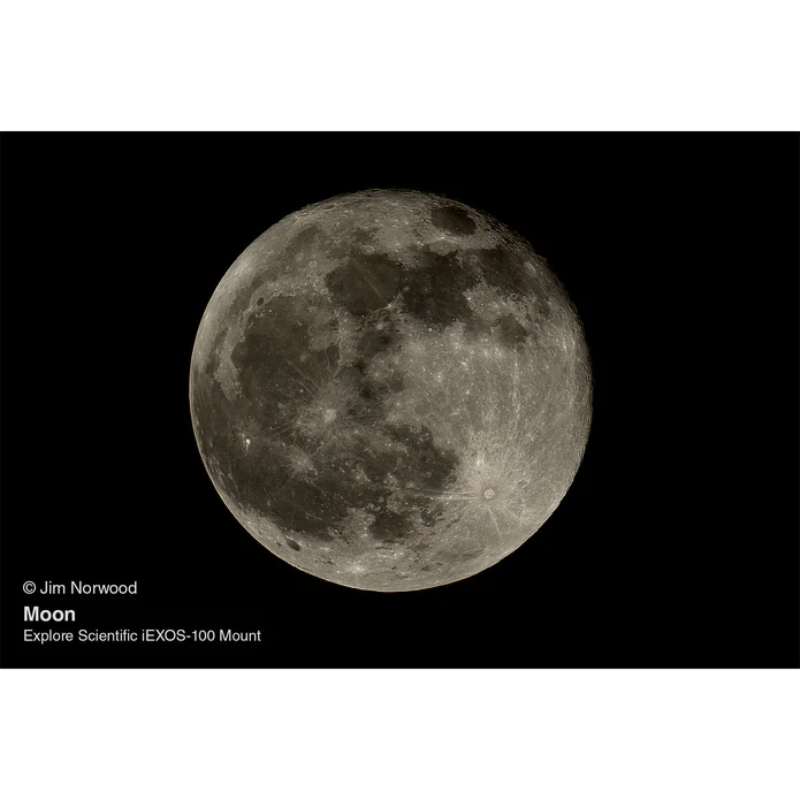Image of the moon using iEXOS-100-2 PMC-Eight Equatorial Tracker System with WiFi and Bluetooth®.