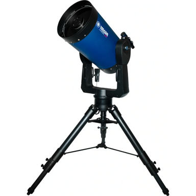 Meade 14" f/10 LX200 ACF Telescope with Giant Field Tripod slightly facing left and pointed to the sky.