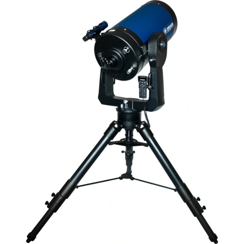 Meade 14" f/10 LX200 ACF Telescope with Giant Field Tripod slight facing right and backward pointed to the sky. 