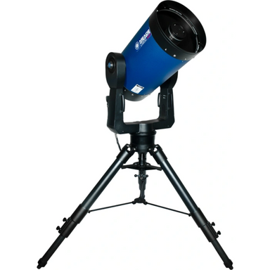 Meade 14" f/10 LX200 ACF Telescope with Giant Field Tripod assembled slight facing right and pointed to the sky. 