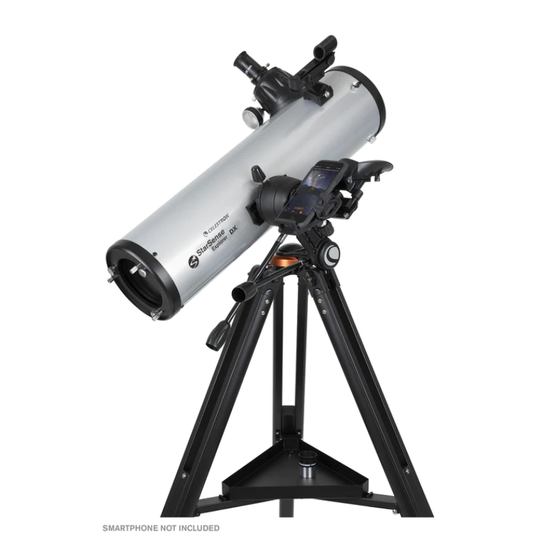 STARSENSE EXPLORER DX 130AZ SMARTPHONE APP-ENABLED NEWTONIAN REFLECTOR TELESCOPE slightly facing right and backwards pointed to the sky. 