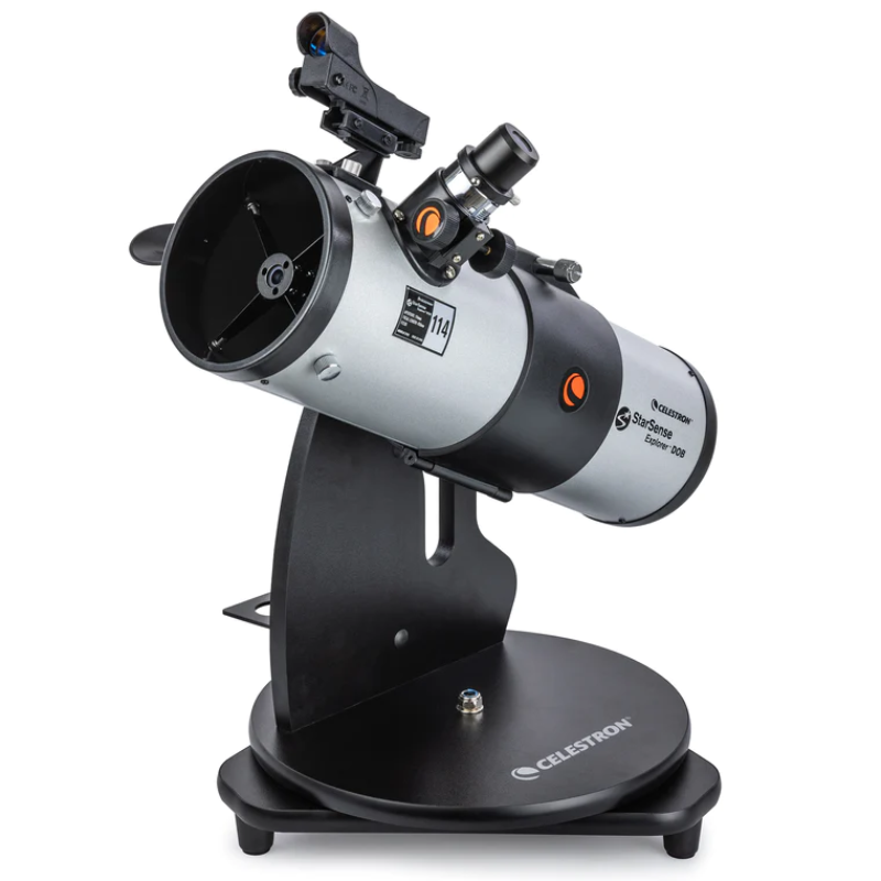 Starsense Explorer 114mm Smartphone App-Enabled Tabletop Dobsonian Telescope slightly facing left.