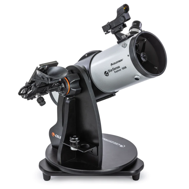 Starsense Explorer 114mm Smartphone App-Enabled Tabletop Dobsonian Telescope slightly facing right.