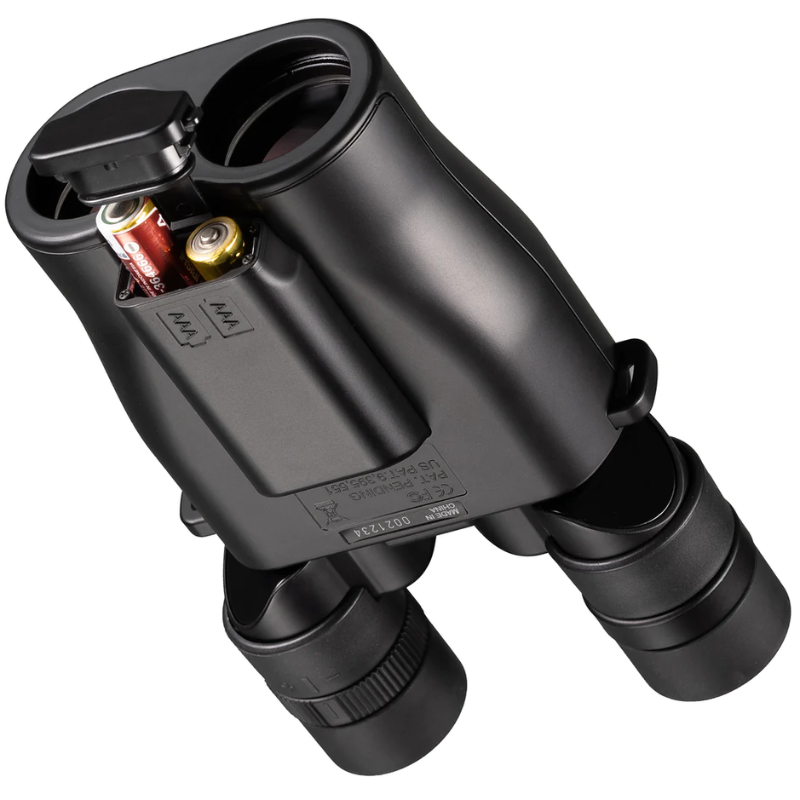 Vixen ATERA H12x30 Image Stabilized Binoculars slightly tilted right with batteries.
