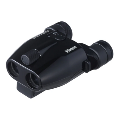 Vixen Binoculars ATERA H10x21 black with stabilizer slightly tilted right.