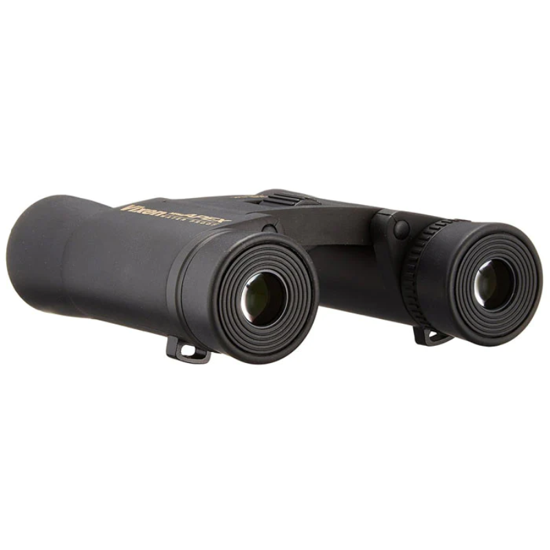 Vixen New Apex 10x28 DCF Binoculars slightly tilted right backwards.