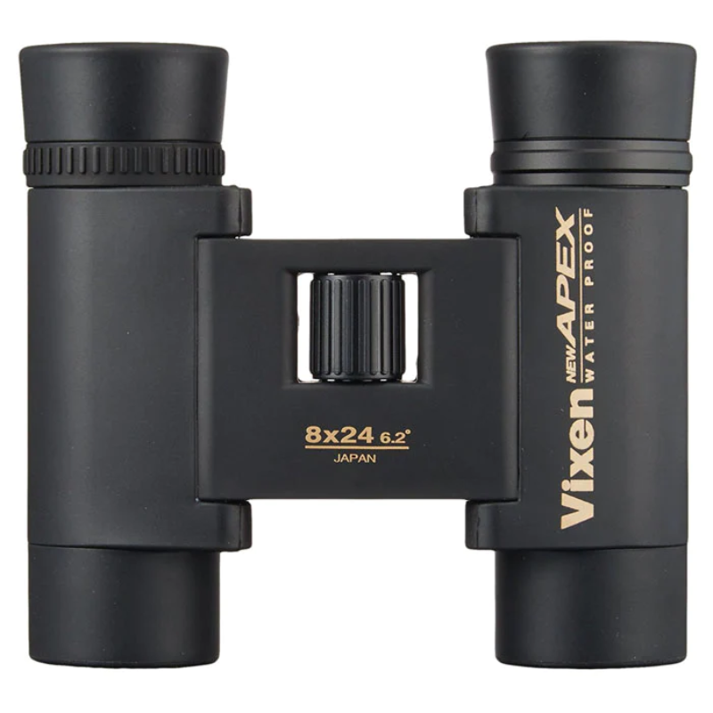 Vixen New Apex 8x24 DCF Binoculars standing straight.