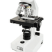 Zoomed in image of Celestron Labs CB1000CF Compound Microscope objective lens and stage clip.