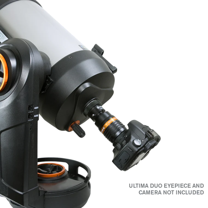 Zoomed in image of NexStar Evolution 6 Telescope back part with focus on eyepiece adapter.