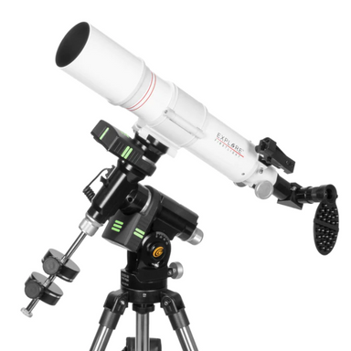 Explore FirstLight 80mm Telescope Go-To Tracker Combo fully assembled slightly facing left.